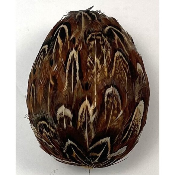 Decorative Faux Egg Covered with Real Brown Bird Feathers Home Decor 2.5" EUC - Picture 1 of 4